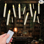 Homemory LED Batteries Operated Taper Candles with Remote, Flickering Light Flameless Taper Window Candles, Set of 12 Warm Yellow Fake Candles for Halloween, Church, Party