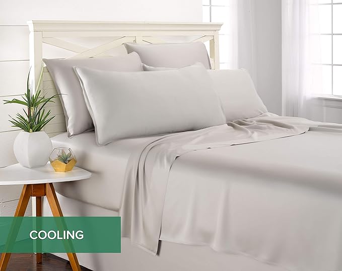 Twin Sheets by Pure Bamboo, Genuine 100% Organic Viscose Derived from Bamboo Bed Sheet Set, Luxuriously Soft & Cooling, Double Stitching, Lifetime Quality Promise (Twin, Silver Pearl)