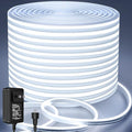 Lamomo Neon LED Rope Light 65.6Ft, White LED Strip Lights 1.96in/Cut, 6000K Waterproof Flexible Silicone 24V Led Strip for DIY Neon Sign Bedroom Indoor Outdoor Decor（Power Adapter Included）