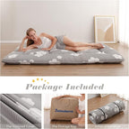 Japanese Floor Mattress, Futon Mattress with Portable Storage Bag and Washable Cover, Roll Up Thick Tatami Mat Suitable for Camping, Guest Room, Grey Cotton, Queen