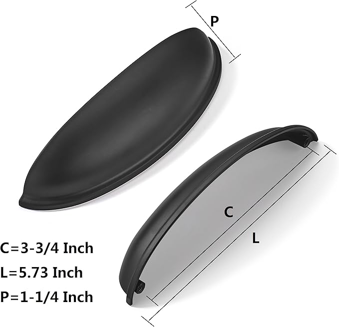 khtumeware 2 Pack 5" Drawer Pulls Matte Black Cabinet Cup Pulls Kitchen Hardware Cabinet Handles Drawer Handles Knobs 5 inch Hole Center