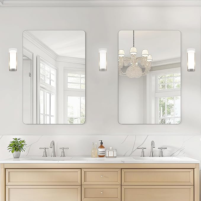 USHOWER 2-Pack Frameless Bathroom Mirrors for Over Sink, 24x36 Inch Rectangular Bathroom Mirrors with Rounded Corner, Shatterproof Mirror for Vanity, Bedroom, Entryway Upgraded & Remodel