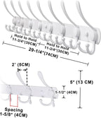 Dseap Coat Rack Wall Mount - 29.5” Long 8-Tri-Hooks Heavy Duty Coat Hanger Rail Wall Hooks for Hanging Coats Hats Clothing Clothes Purse Mudroom Entryway, White