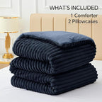 BEDELITE Fleece Oversized Queen Comforter Set -Super Soft & Warm Fluffy Navy Blue Bedding, Luxury Fuzzy Heavy Bed Set for Winter with 2 Pillow Cases