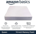 Amazon Basics Memory Foam Mattress, Medium Firm, Cooling Gel, Queen Size Mattress, CertiPUR-US® Certified Foam, 80 x 60 x 10 inches, White/Gray