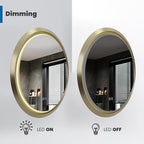 Round LED Bathroom Mirror with Lights, Front Lit Makeup Mirror, Anti-Fog, 3 Colors and Dimmable Light, 36 Inch Gold Frame