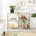 VASAGLE 39.4 Inch Console Table with 3 Shelves, Sofa Tables, Modern Entryway Table, Metal Frame, Tempered Glass Shelf, Entryway Living Room Bedroom, Metallic Gold and Transparent ULGT27G
