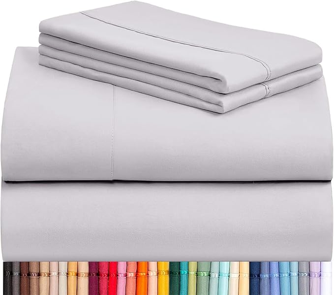 LuxClub 4 PC Sheet Set Bed Sheets Deep Pockets 16" Eco Friendly Wrinkle Free Cooling Machine Washable Hotel Bedding Silky Soft - Dove Gray Full