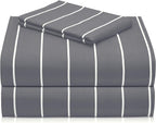 LuxClub Striped Sheets, 3 PC Striped Bed Sheets Twin Size for-Boys-and-Girls-Deep Pockets Wrinkle Free-Kids-Fitted Sheets Machine Washable Hotel Bedding (Twin, Light Grey)