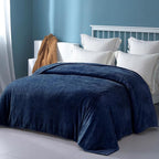 Exclusivo Mezcla Fleece King Size Blanket for Bed, 90x104 Inches Soft Cozy Jacquard Flannel Blankets, Lightweight Fuzzy Plush Warm for Winter, Navy Blue