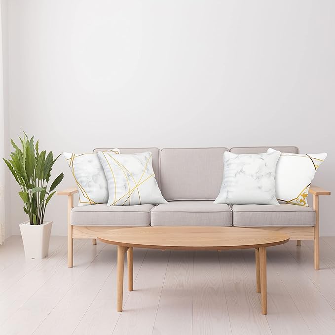 Ambesonne Marble Throw Pillow Cushion Case Pack of 4, Modern Design Illustration of Geometric Golden Yellow Tone Lines Shapes, Modern Accent Double-Sided Digital Printing, 24", Grey Mustard