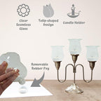 4E's Novelty Clear Glass Votive Cups with Peg - Pack of 6 - Tulip Votive for Candelabra Candle Holder, Home Interior Candle Sconce Glass Replacement Parts, Shabbat Candle Glass Oil Lamp (2.75" Tall)