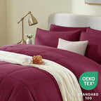 CozyLux King Size Comforter Set Burgundy, 7 Pieces Bed in a Bag, Red Comforter King Size, All Season Bedding Sets with Stitch Quilted Comforter, Flat Sheet, Fitted Sheet, Pillowcases