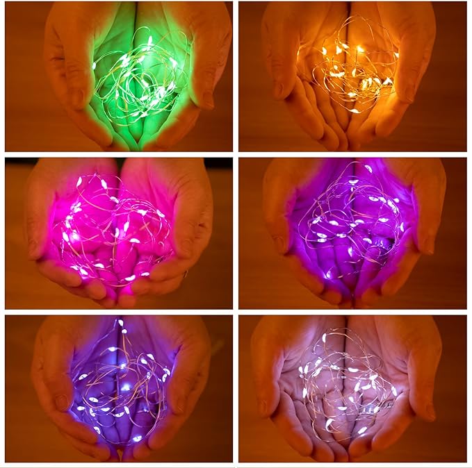 6 Pack Fairy Lights Battery Operated Lights, 7ft 20 Led Multicolor Mini String Lights, Waterproof Silver Wire Starry for Mason Jars Wedding Party Centerpiece Table Christmas