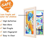 KINLINK 9x12 Kids Art Frames Set of 2, Solid Wood Kids Artwork Frames Changeable with Acrylic Front Opening Holds 150 Pictures, Art Frame for Kids Artwork with Mat or without Mat, Natural