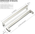 Cabinet Pulls Brushed Nickel Cabinet Handles Square Drawer Pulls, 10 Pack 8-4/5 Inch Stainless Steel Kitchen Door Cupboard Cabinet Handles, Cabinet Hardware Drawer Handles, 224mm Hole Centers