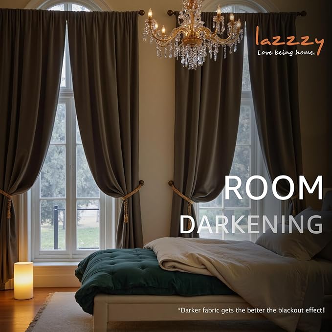 Lazzzy Velvet Blackout Curtains Thermal Insulated Room Window Drapes Super Soft Luxury Curtains for Living Room Bedroom Rod Pocket 2 Panels, Truffle, 52" W x 84" L