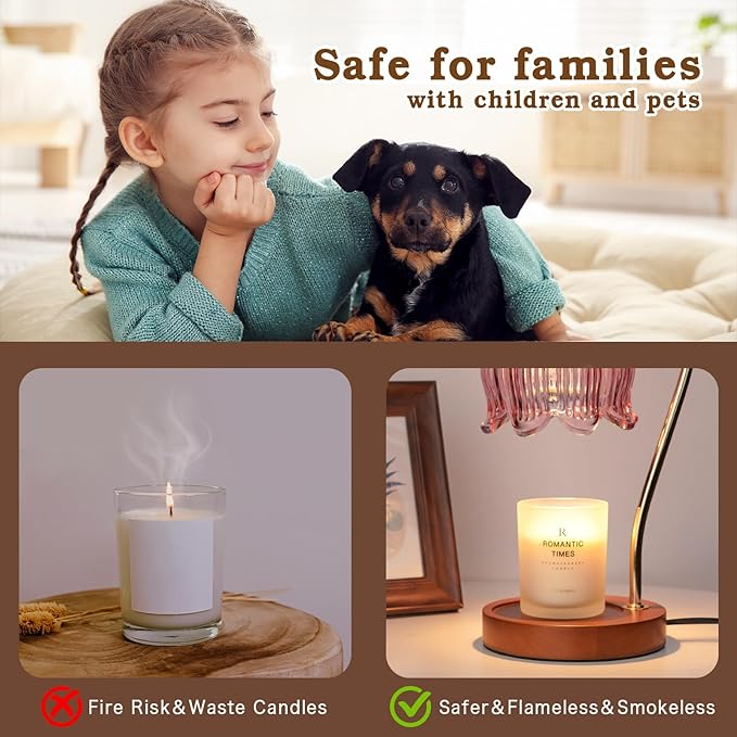Dimmable Candle Warmer Lamp with Timer, Electric Candle Warmer Lamp, Women Christmas Gifts, Flower Candle Lamp Warmer for Family, Pink Blue Fragrance Candle Lamp for Modern Office Desk Decor