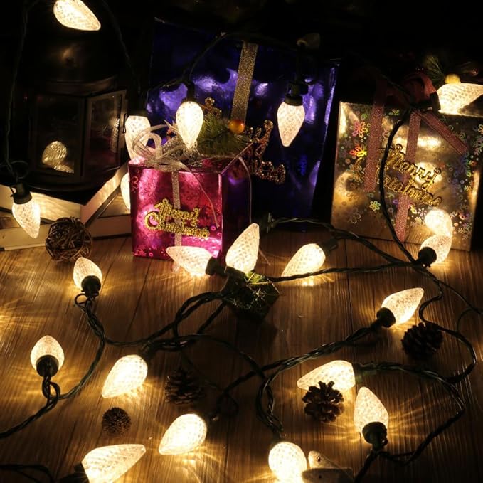 Brizled C9 Christmas Lights, 16ft 25 LED Faceted C9 Warm White Christmas Lights, Connectable Indoor Outdoor Xmas String Light, 120V UL Certified for Tree, Yard, Garden, Porch, Party & Holiday Decor