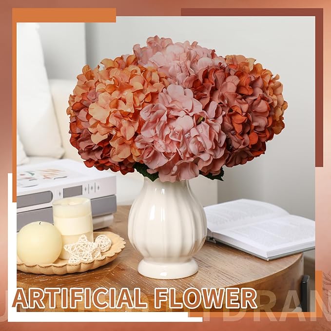 9 Pcs Fall Hydrangea Artificial Flowers 23.6" Thanksgiving Vintage Faux Silk Hydrangeas Flower with Stem Fall Fake Hydrangeas Bouquet Floral for Farmhouse Home Wedding Table Centerpiece