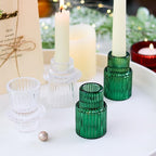 Christmas Class Candlestick Holders 6PCS Red Green Ribbed Taper Candlestick Holders for Tealight Candles Christmas Table Centerpieces Indoor Decoration