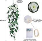 RECUTMS Artificial Plants Hanging 2Pieces 3.3Ft Rose Plant Flowers Vines Wedding (White)