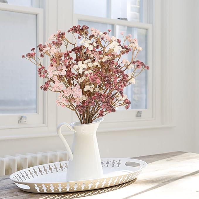 Baby Breath Fall Flowers Artificial Bulk, 15Pcs Fall Decor Fake Gypsophila Plants Bouquets Flowers Real Touch Faux Babies Breath Arrangement for Home Autumn Wedding Party Vase Decoration Pink