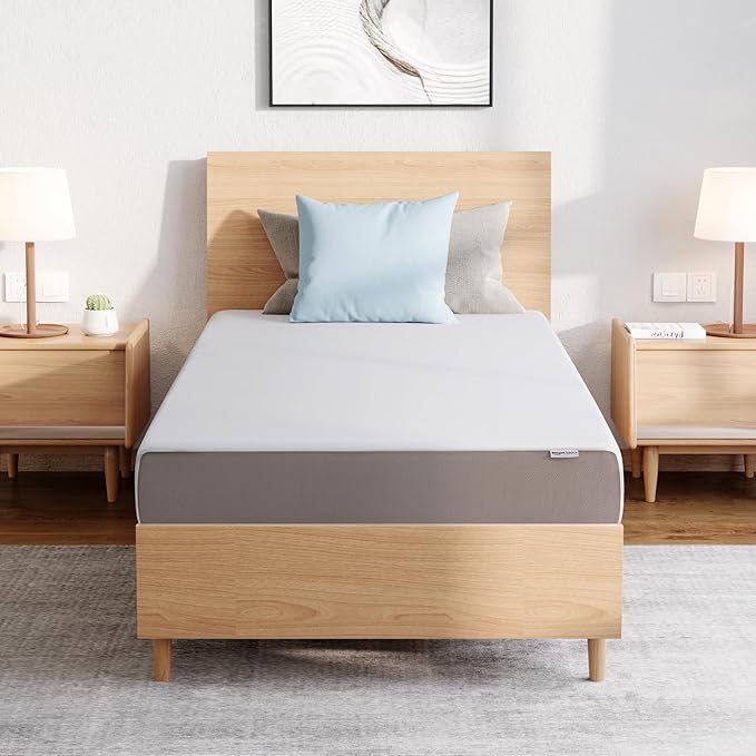 Amazon Basics Memory Foam Mattress, Medium Firm, 8 Inch, Twin, White/Grey