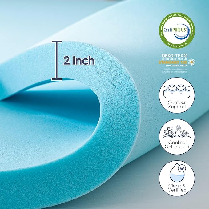 3 Inch Dual Layer Memory Foam Mattress Topper Cal King, 2 Inch Cooling Gel Memory Foam Pad Plus 1 Inch Down Alternative Pillowtop Mattress Pad with Cooling Cover, Soft Comfort Support, Black