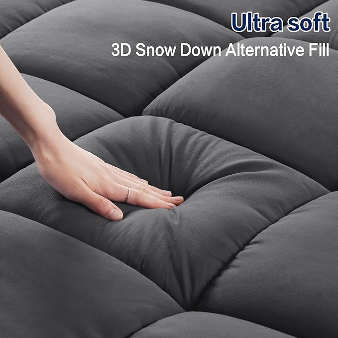 SOPAT Mattress Topper Full Size Extra Thick Mattress Pad 8-21" Deep Pocket Soft Down Alternative Fill Mattress Protector Pillow Top Mattress Cover (54x75 Inches, Dark Grey)