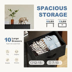 DUMOS Dresser for Bedroom, 10 Storage Drawers, Wide Fabric Closet Chests Organizer Tower Furniture with Wooden Top Metal Frame for Clothes, Guest Room, Living Room, Hallway, Entryway