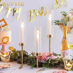 Nuptio Gold Candlestick Holder Tall Hurricane Candle Holder Set of 3 Taper Candle Holders Candle Stand Glass Cover Candlesticks Holders Table Centerpiece for Wedding Party Birthday Christmas Decor