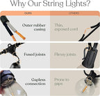 Brightech Ambience Pro Incandescent Outdoor String Lights - Commercial Grade Waterproof Patio Lights with 48 Ft Dimmable Edison Bulbs, Porch String Lights for Patio, Backyard - 15 Bulbs 11W