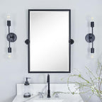 TEHOME 20x30'' Pivot Tilting Bathroom Vanty Mirror Rectangle Black Metal Framed Beveled Wall Mirror