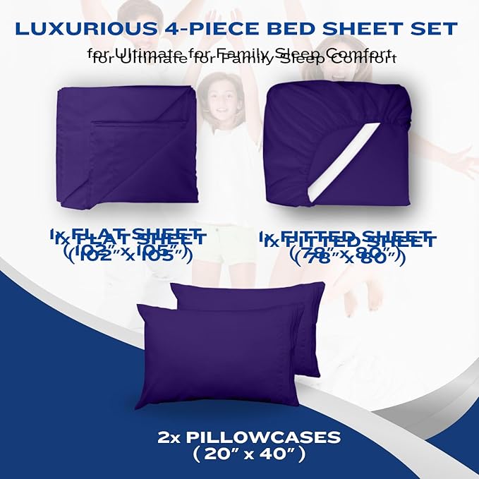 DREAMCARE King Size Sheets Set – 4 pcs Cooling Sheets – up to 21” Deep Pocket King Sheet Set – Hotel Luxury Sheets & Pillowcases – Superior Softness 100% Fine Microfiber with Side Pocket – Purple