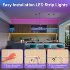 CHARKEE 50ft LED Lights USB-Powered, RGB Strip Lighting for Bedroom/TV Backlight/Gaming Lighting, Color Changing Bluetooth Led Lights with Smart App Control, Music Sync Sound Reaction