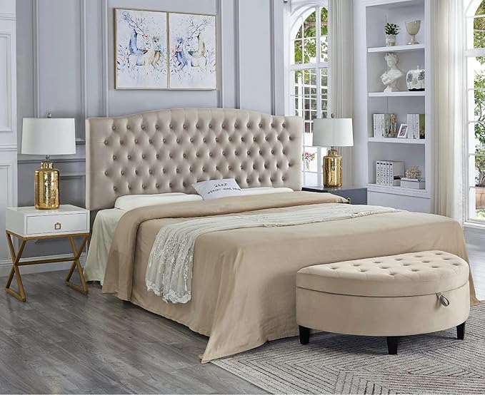 24KF Upholstered Tufted Button Velvet Headboard,Comfortable Fashional Headboard Queen/Full Size,Taupe