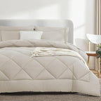 CozyLux Queen Comforter Set Beige - Bed in a Bag Queen Size 7 Pieces, Luxury Soft Bed Set for All Seasons, Bedding Set with Down Alternative Comforter, Sheets, Pillowcases & Shams