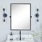 TEHOME Pivot Mirror Matte Black Bathroom Mirror Squared Edge Rectangle Tilting Beveled Vanity Mirrors for Wall, Overall 33.9 x 40 inches (Mirrror 30 x 40 inches)
