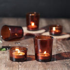 36pcs Assorted Amber Votive Candle Holders for Fall Decor, Amber Glass Candle Holder for Wedding Table Centerpiece, Tealight Candle Holder for Party, Thankgiving and Christmas Decorations