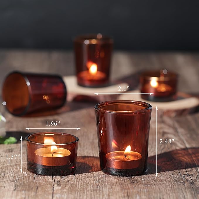 36pcs Assorted Amber Votive Candle Holders for Fall Decor, Amber Glass Candle Holder for Wedding Table Centerpiece, Tealight Candle Holder for Party, Thankgiving and Christmas Decorations