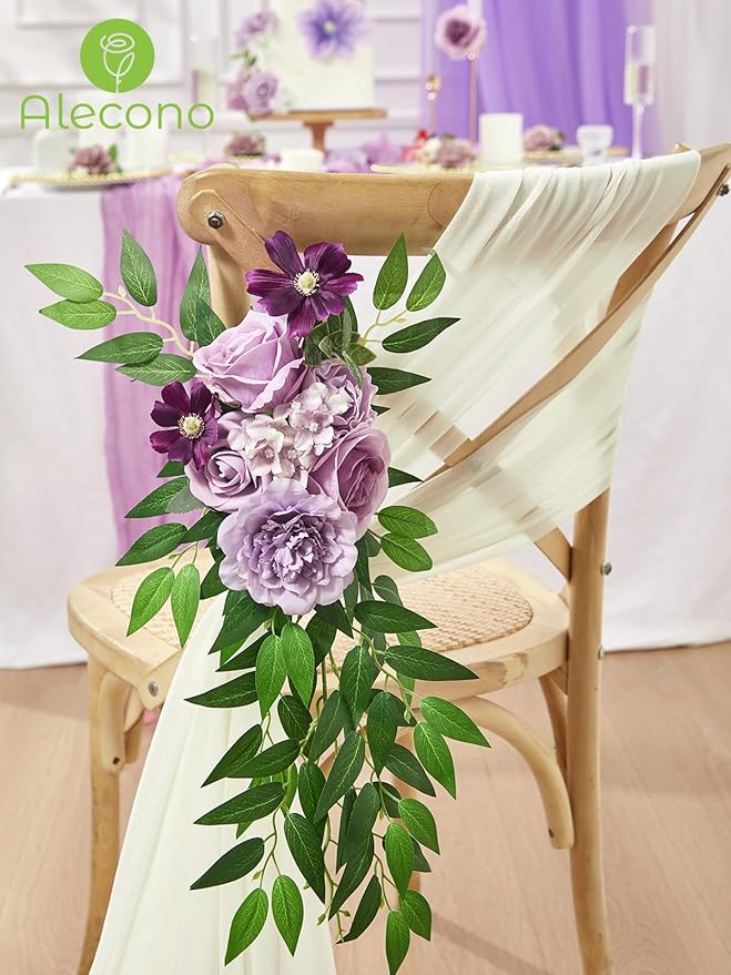 Alecono Artificial Flowers, Purple Fake Flowers Combo Box with Stems for DIY Wedding Bridal Bouquets, Cake Party Table Centerpieces Home Decor