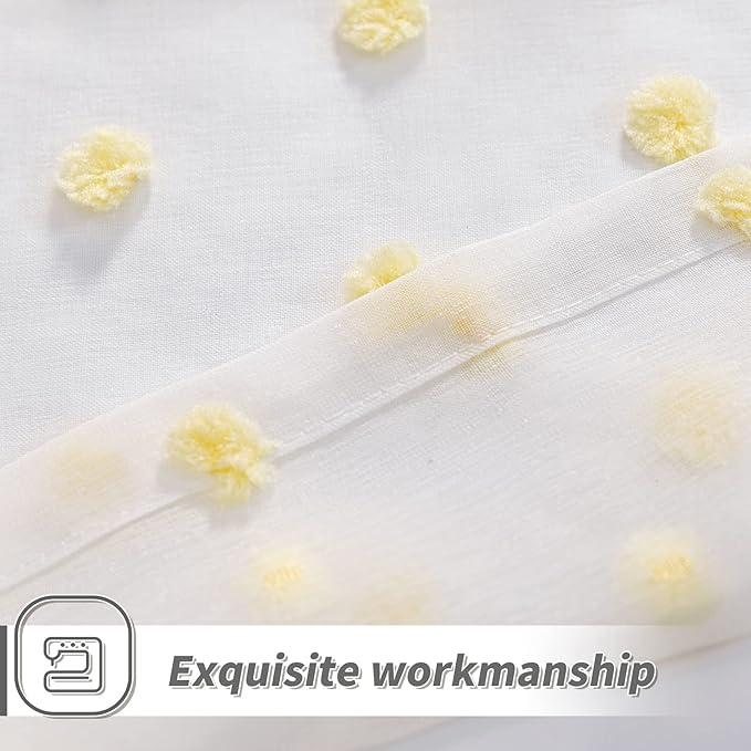 MYSKY HOME Pom Pom White Sheer Curtains for Girls Bedroom Mustard Yellow Curtains for Nursery 84 Inch Long Living Room Curtains 2 Panels Light Filtering Rod Pocket Window Drapes 52 x 84 inch