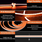 Lamomo LED Neon Lights, 16.4ft Orange Halloween Decorations 0.39In/Cut Rope Light, 12V Flexible Waterproof Silicone Neon Lighting for Indoor Outdoor Decor（Power Adapter not Included