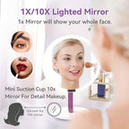 9.65-inch Lighting Makeup Mirror, 1x / 10x, Touch Control, 3-Color Adjustable, Metal Stand, up and Down Adjustable Makeup Mirror,High Color Rendering, Eye-Protecting Light Source,Pink