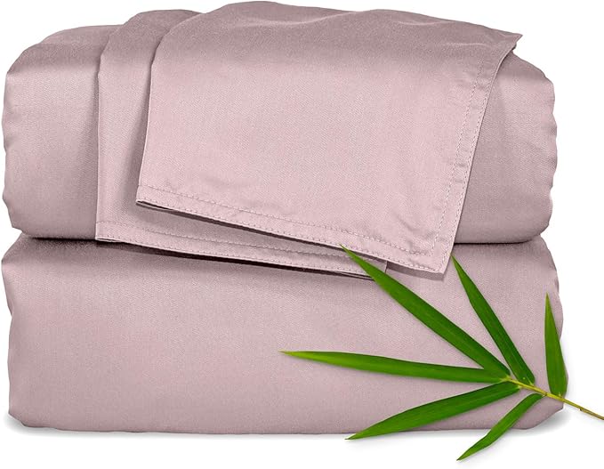 Pure Bamboo King Sheets, Genuine 100% Organic Viscose Derived from Bamboo Bed Sheet Set, Luxuriously Soft & Cooling, Double Stitching, Lifetime Quality Promise (King, Dusty Pink)
