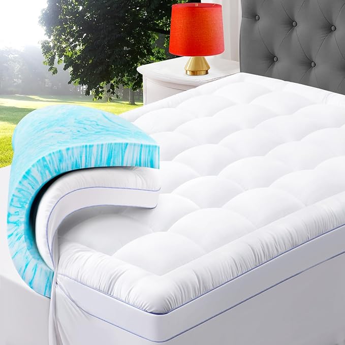 ABENE King Size Dual Layer 3 Inch Memory Foam Mattress Topper, 2 Inch Memory Foam Bed Pad Plus 1 Inch Down Alternative Pillowtop Mattress Pad Cover, Plush Soft Bed Topper for Back Pain Relief