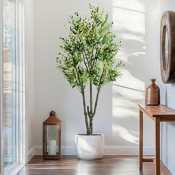6.23ft Artificial Olive Tree, Faux Olive Tree with Lifelike Fruits, 74.8in Fake Olive Tree with Sturdy Plastic Pot, Artificial Plants for Office Home Living Room Indoor Outdoor Decor
