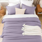 Litanika Grayish Lavender Purple Comforter Set King Size, 3 Pieces Lightweight Solid Bedding Comforter Set, All Season Fluffy Bed Set (104x90In Comforter & 2 Pillowcases)