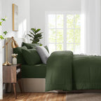 CozyLux Queen Comforter Set Olive Green, 7 Pieces Bed in a Bag, Green Comforter Queen Size, All Season Bedding Sets with Stitch Quilted Comforter, Flat Sheet, Fitted Sheet, Pillowcases